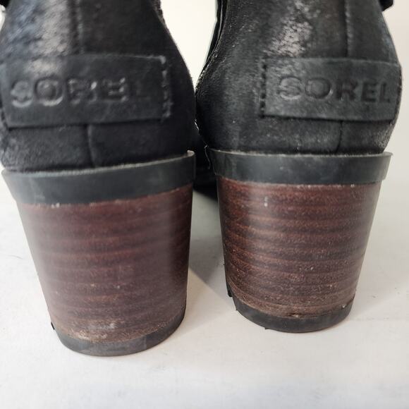 Sorel Cate Buckle Boots Size 8.5 Black Leather Leather Waterproof Block Heel - Picture 6 of 8